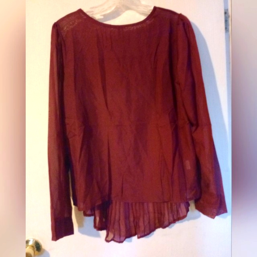 Cinnie NWT Blouse Sheer‎ Reddish Brown Long Sleeve 2 XL